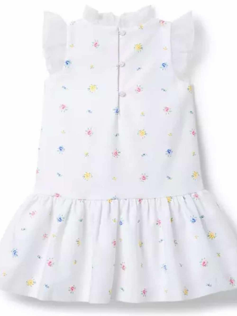 Janie and Jack White Floral Drop Waist Cotton Dress Flutter Sleeve Sz 8